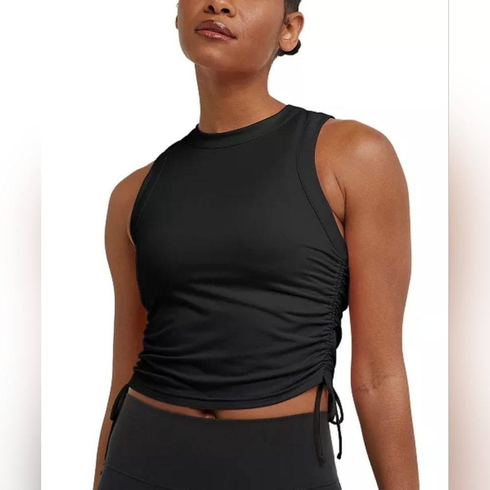 Champion Women's Soft Touch Racerback Black Ruched Tank Top, Size M